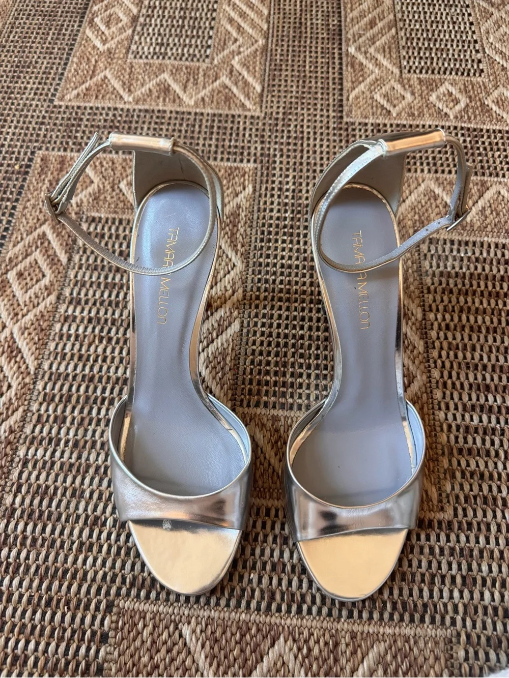 TAMARA MELLON Whisper Specchio Silver Sandal Heels Size 41 (10.5)